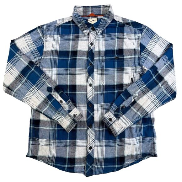 Simms Flannel Shirt Mens Medium Blue Gray Plaid Fishing Outdoor Camping - Picture 2 of 12